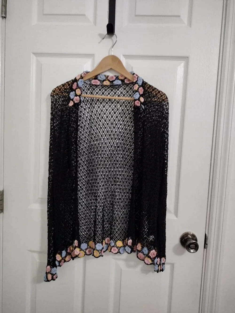 Resporte Crochet Floral Cardigan S/M Boho Sheer Knit Lightweight Top - Picture 3 of 10